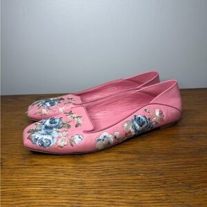 Alexander Mcqueen Size 37 • Pink Embroidered Ballet Loafer Flats Leather.